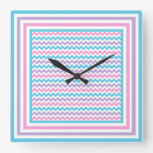 Square Wall Clock, Rosa, Mauve, Turquise Chevrons