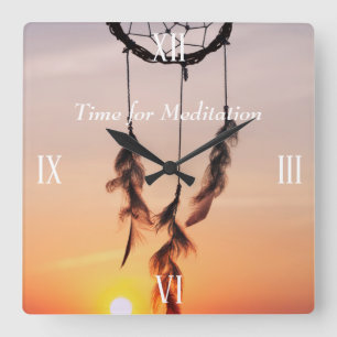 Square Wall Clock Sunset Rosa Sol Dreamcatcher Fyrkantig Klocka