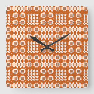 Square Wall Clock Welsh Tapestry Mönster Brick Red Fyrkantig Klocka