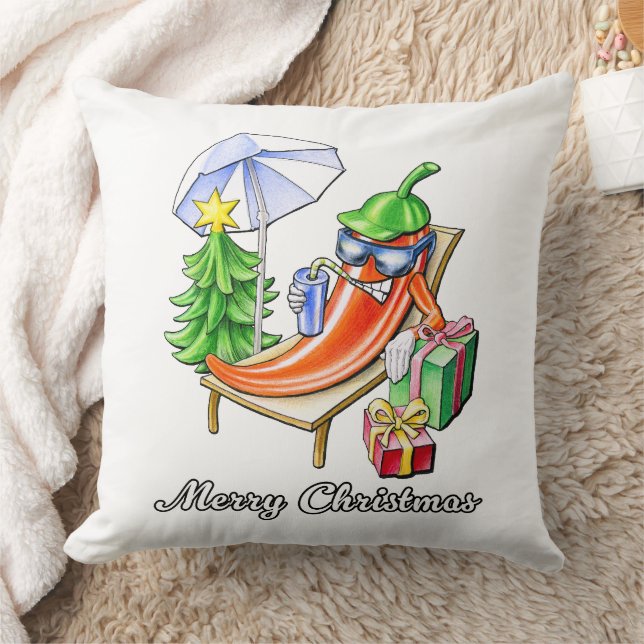 Square White Chili God jul Teckning Kudde (Filt)