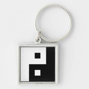 Square Yin Yang Fyrkantig Silverfärgad Nyckelring