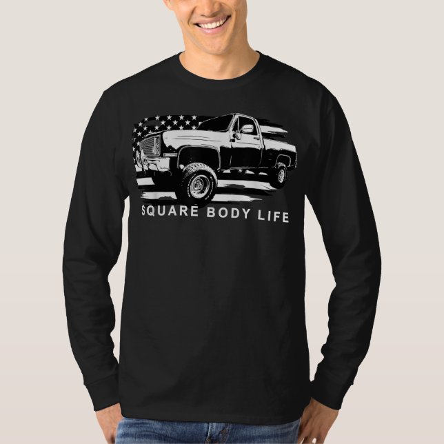 Squarebody American Flagga Square Body Lastbil  T Shirt (Framsida)