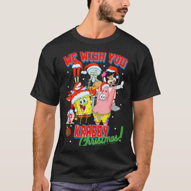 Squarepants Crabby Christmas  T Shirt (Framsida)