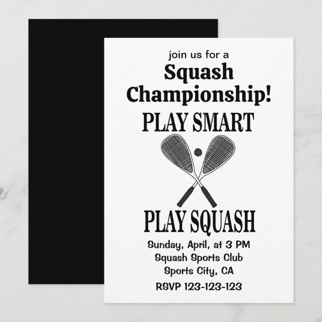 Squash Sportsspelare Team Spela Squash Inbjudningar (Fram/baksida)