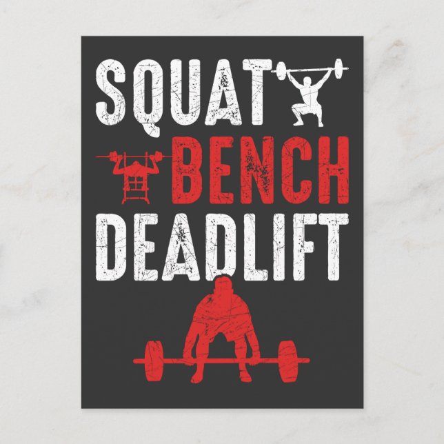 Squat Bench Deadlift Gym Workout Powerlift Vykort (Framsida)