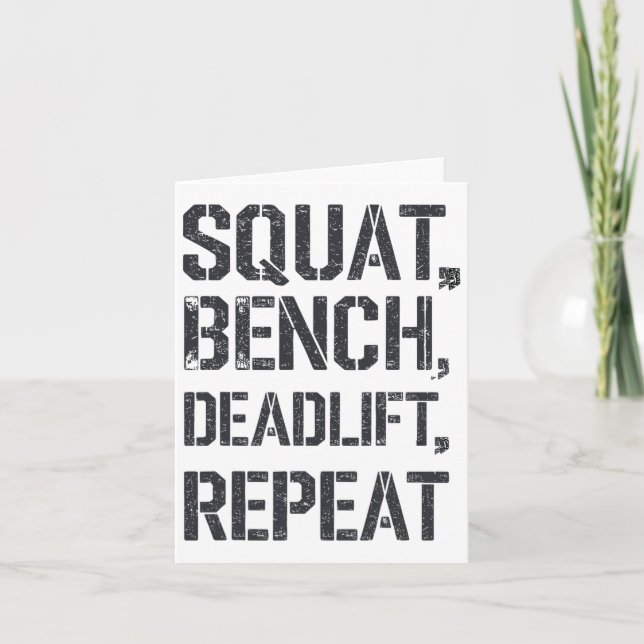 Squat Bench Deadlift Repeat Gym Tee Weightlift Kort (Framsida)