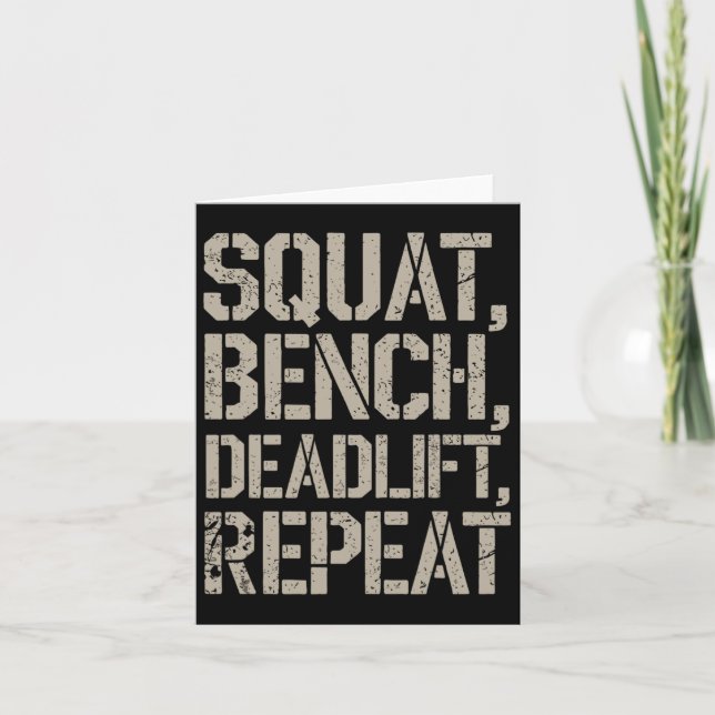 Squat Bench Deadlift Repeat Gym Tee Weightlift Kort (Framsida)