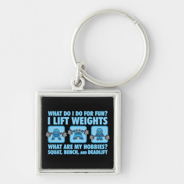 Squat, Bench Press, Deadlift - Hobbieser - Kawaii Fyrkantig Silverfärgad Nyckelring (Framsidan)