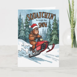 Squatchar genom snön Bigfoot jul Helgkort