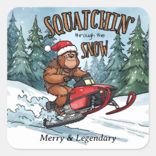 Squatchin' genom snön Bigfoot jul Fyrkantigt Klistermärke