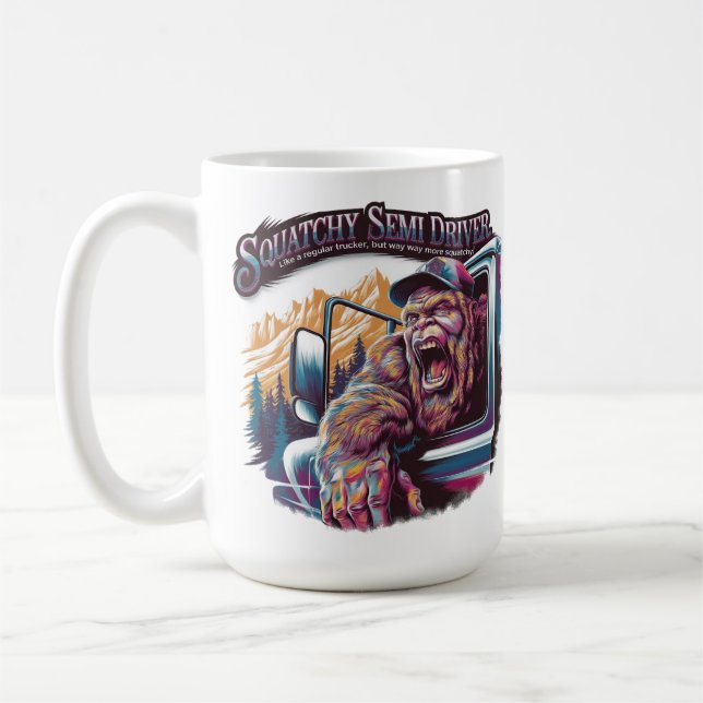 Squatchin' on Road - Bigfoot Semi-Lastbil Driver Kaffemugg (Vänster)