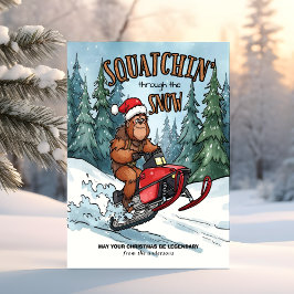 Squatchin' through the Snow Bigfoot Christmas Julkort