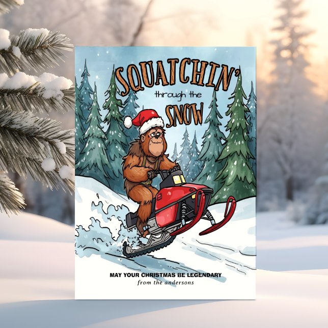 Squatchin' through the Snow Bigfoot Christmas Julkort (Skapare uppladdad)