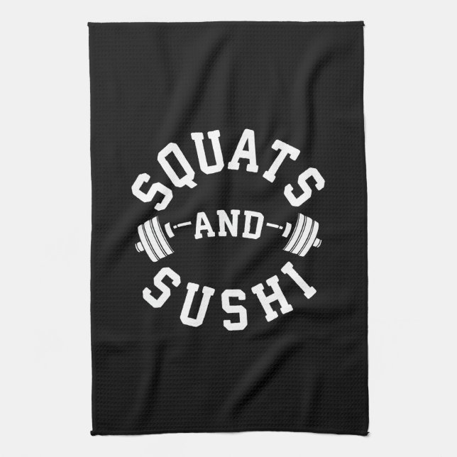 Squats and Sushi - Carbs and Leg Day - Funny Gym Kökshandduk (Vertikal)