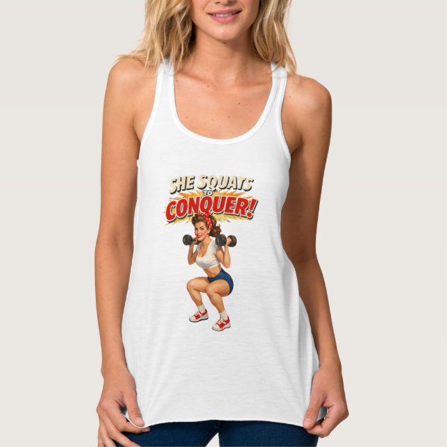 Squats Conquer -Funny Retro Gym Pin-Up- Activewear Linne Med Racerback (Framsida)