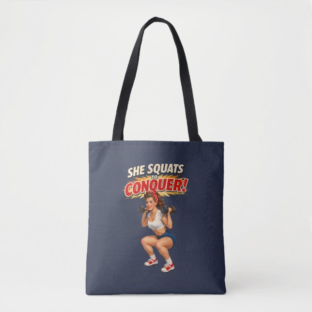 Squats Conquer Funny Retro Pin-Up Motivational Gym Tygkasse (Framsida)