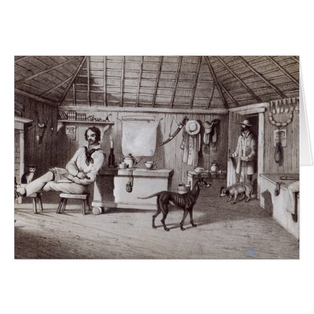 Squatter'sens först hem, c.1847 hälsningskort (Framsidan Horizontal)