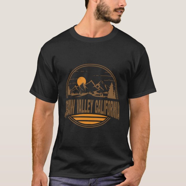 Squaw Valley California Mountain Hiking Print T Shirt (Framsida)