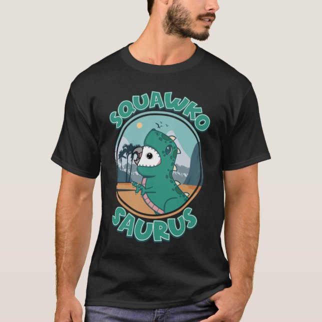Squawkosaurus Rex Parrot I Vit Grått Cockat T Shirt (Framsida)