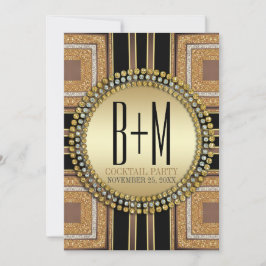 Squazi ArtDeco Guld Svart Cocktailparty Inbjudningar