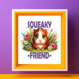 Squeaky Friend pun. Cute Baby Guineas Gris tecknad Fototryck