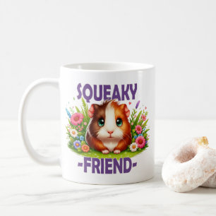 Squeaky Friend pun. Cute Baby Guineas Gris tecknad Kaffemugg