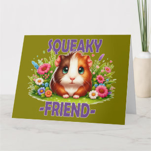 Squeaky Friend pun. Cute Baby Guineas Gris tecknad Tack Kort
