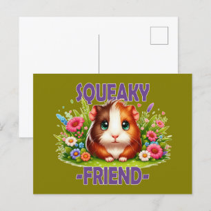 Squeaky Friend pun. Cute Baby Guineas Gris tecknad Vykort