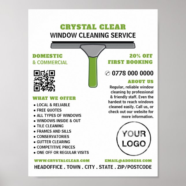 Squeegee, Window Cleaner, Städning Service Advert Poster (Framsidan)