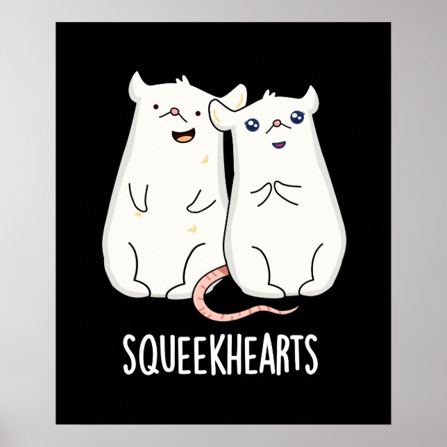 Squeekhearts Funny Mouse Swehoney Pun Mörk BG Poster (Framsidan)