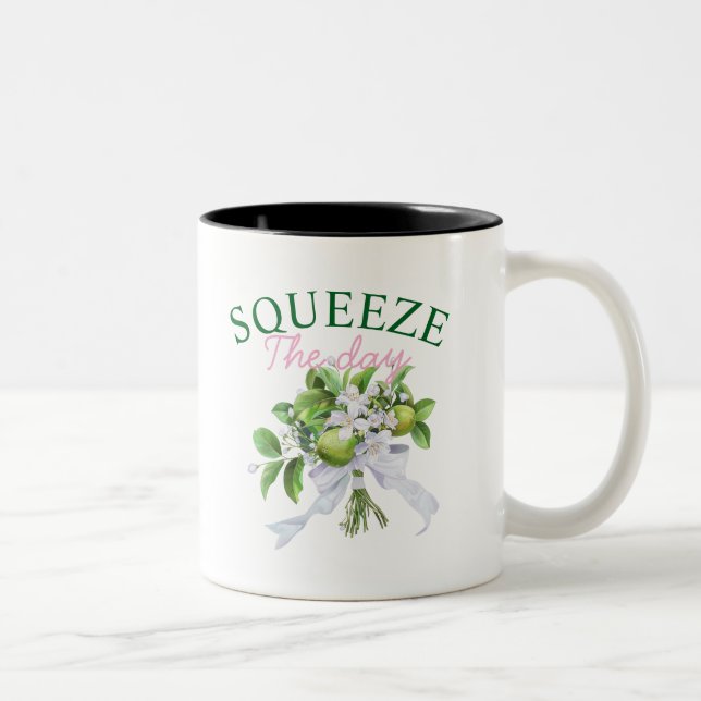Squeeze The Day Kaffekopp: Rolig Citat Om Citron Två-Tonad Mugg (Höger)