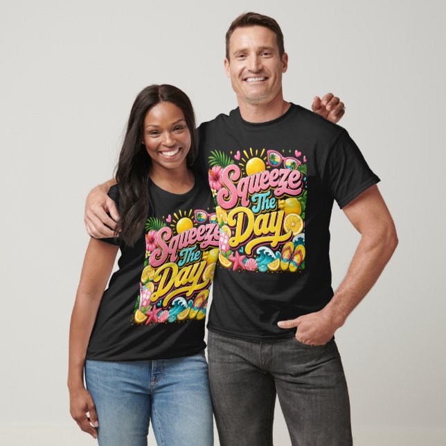 Squeeze The Day Sommar Typografi T-Shirt | Tropisk (Unisex)
