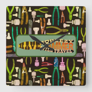 Squeezy Hammer ska resa Retro Fyrkantig Klocka