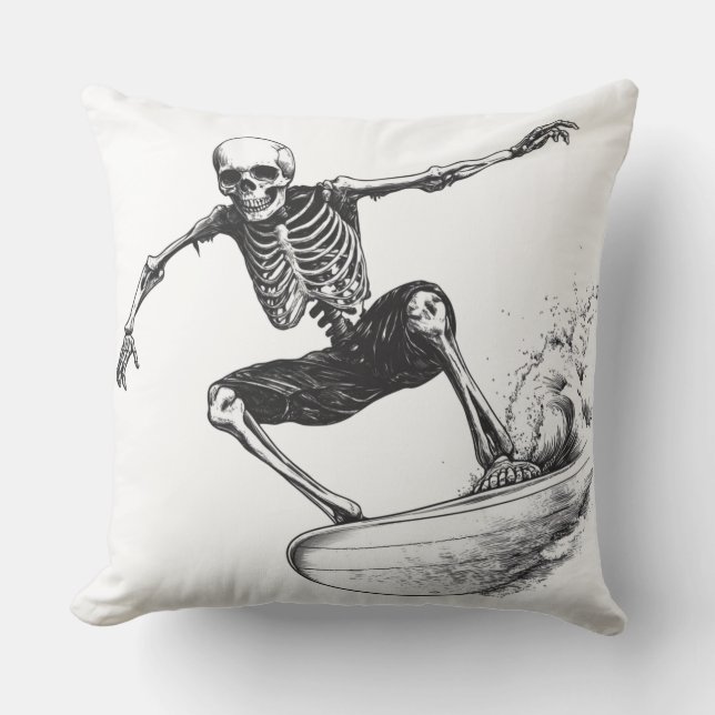 💀 Squelette Surfeur : Style Minimaliste 🏄‍♂️ Kudde (Framsida)
