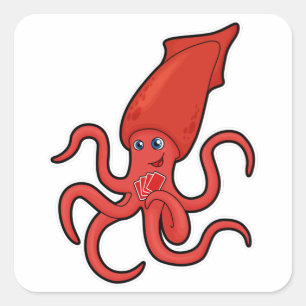 Squid at Poker med Poker-kort Fyrkantigt Klistermärke