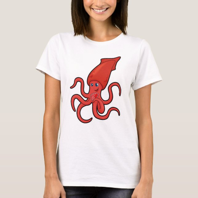 Squid at Poker med Poker-kort T Shirt (Framsida)