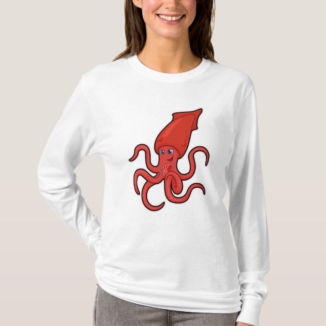 Squid at Poker med Poker-kort T Shirt (Framsida)