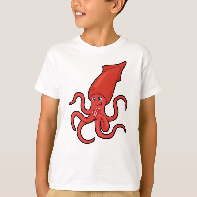 Squid at Poker med Poker-kort T Shirt (Framsida)