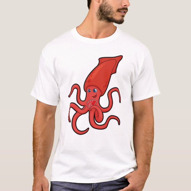 Squid at Poker med Poker-kort T Shirt (Framsida)