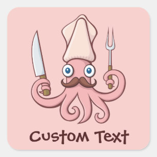 Squid Chef-Tecknad Fyrkantigt Klistermärke