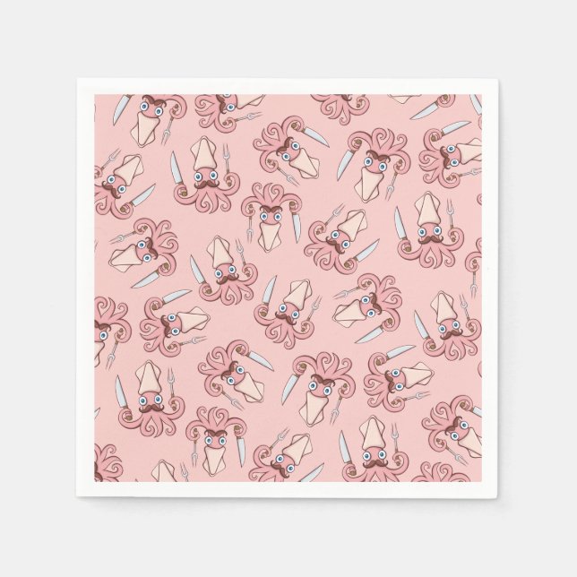 Squid Chef Tecknad Mönster Pappersservett (Framsidan)