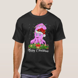Squid Fish Älskare Matching Santa Hat Squid Christ T Shirt