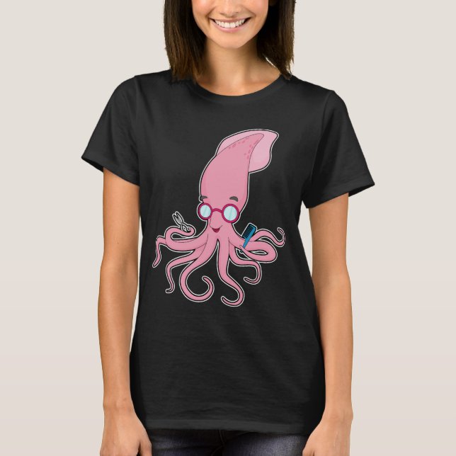 Squid Hairdresser Scissors T Shirt (Framsida)