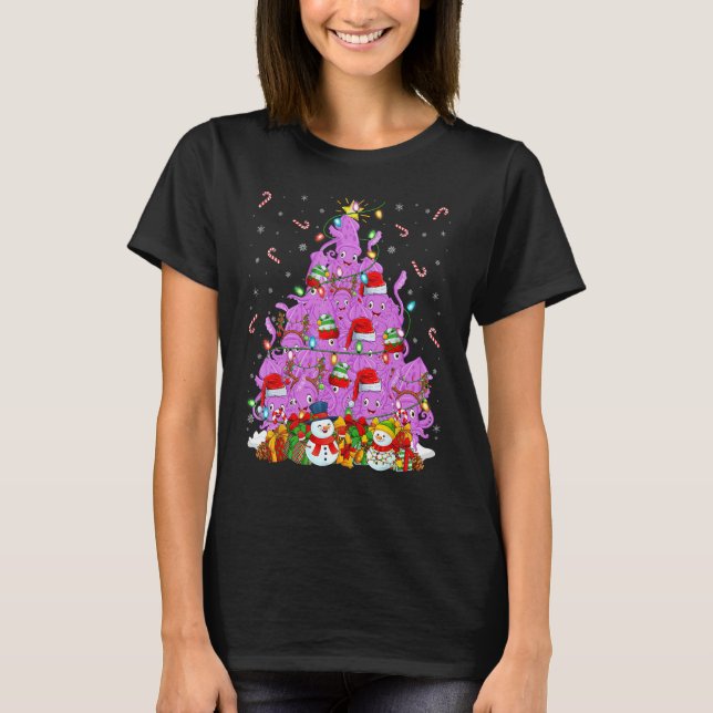 Squid Julafton Lighting Santa Squid Julgran T Shirt (Framsida)