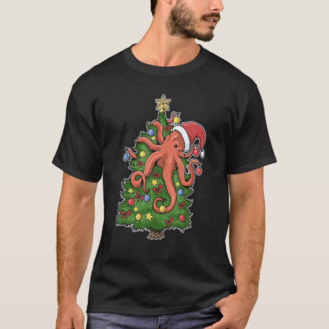 Squid santa ornaments Graphic Octopus christmas tr T Shirt (Framsida)