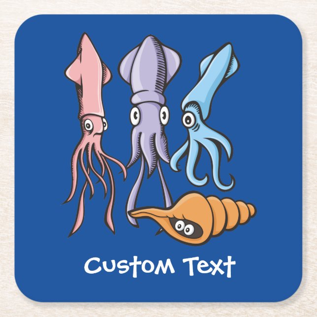 Squid Tecknads Underlägg Papper Kvadrat (Framsidan)