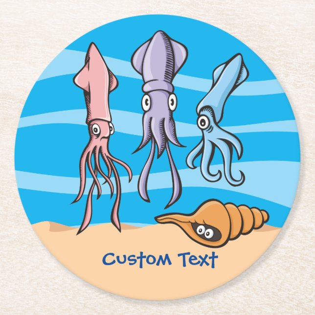 Squid Tecknads Underlägg Papper Rund (Framsidan)