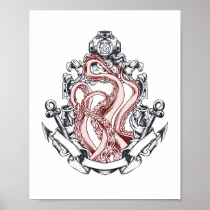Squid Tentacles ut ur Spegel Lovecraftian Horror Poster