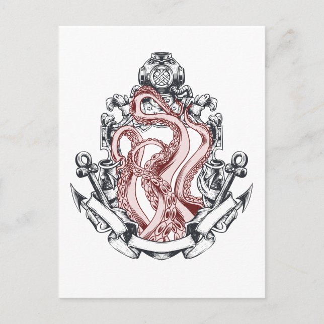 Squid Tentacles ut ur Spegel Lovecraftian Horror Vykort (Framsida)