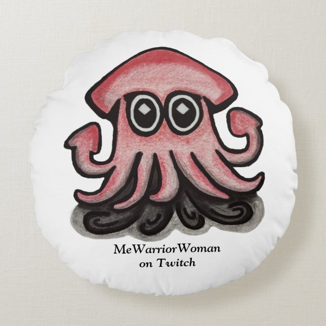 Squido Squid, MeWarriorWoman på Twitch Rund Kudde (Framsidan)